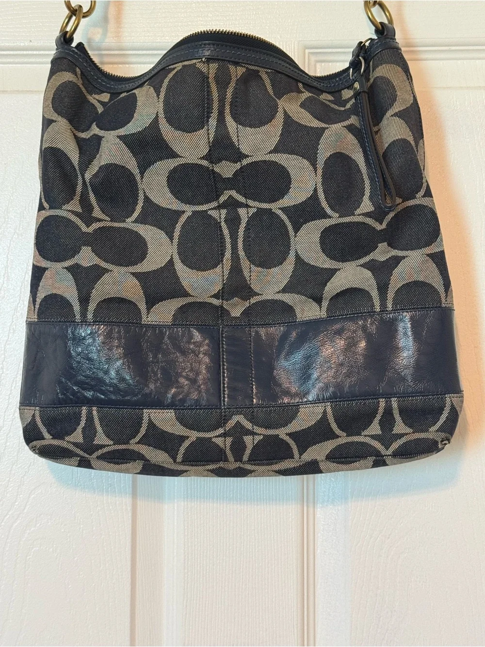 Coach Signature Hobo Shoulder Bag Navy Blue & Tan